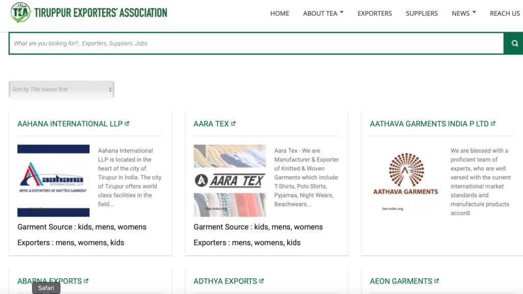 export items from Tirupur textile industry